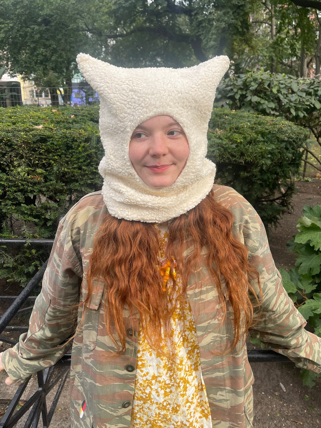 Fuzzy White Mouse Hat